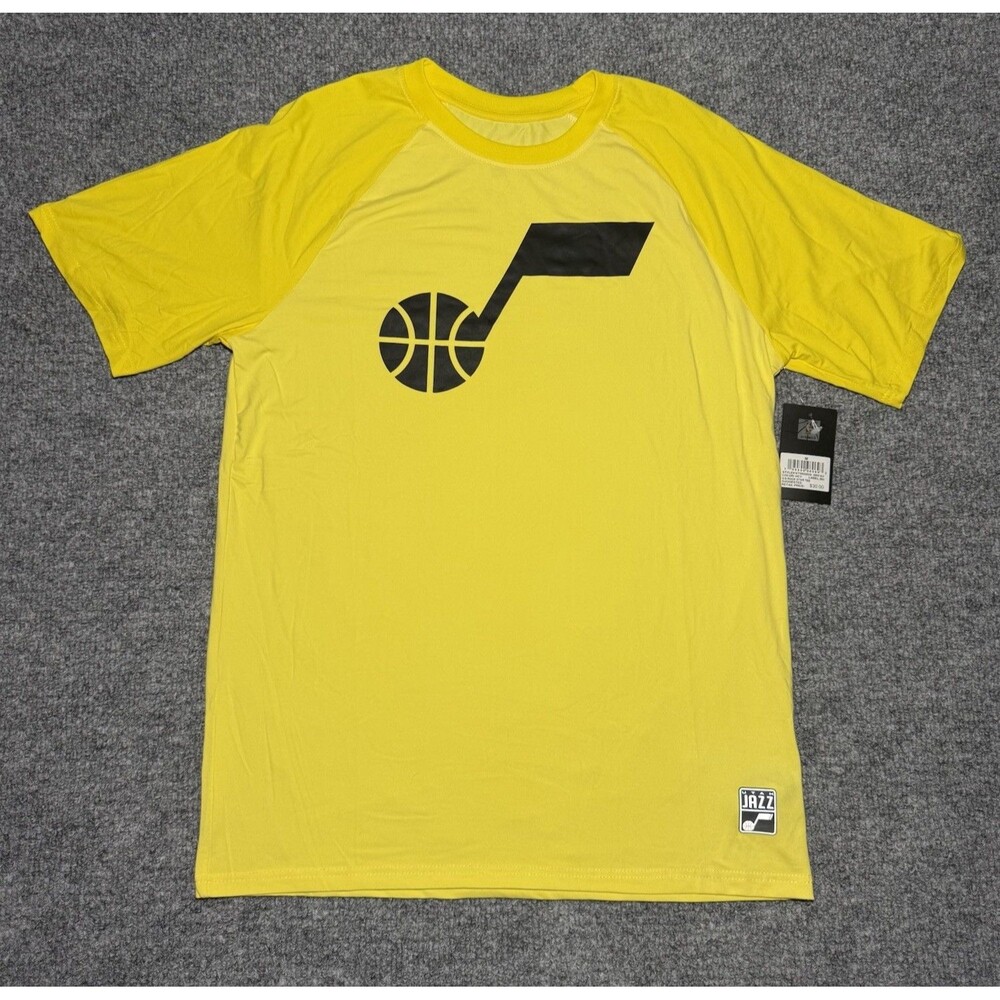 Utah Jazz T-Shirt NBA Basketball Yellow Polyester Performance Mens Sz Medium NWT